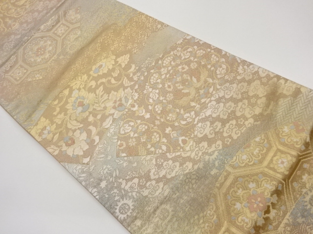 JAPANESE FUKURO OBI / WOVEN FLOWER ARABESQUE & BIRDS